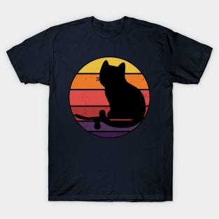 Cat Skateboarding Vintage Sun T-Shirt